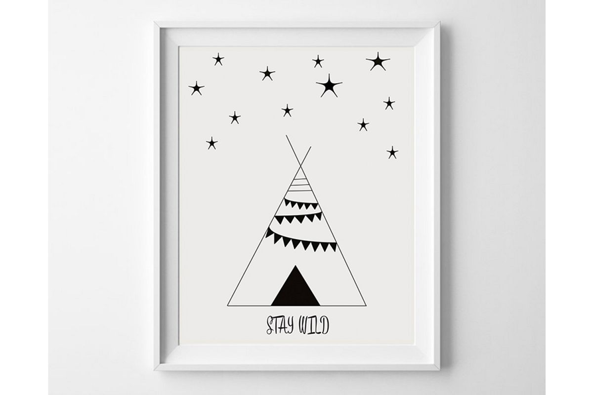 Monochrome Nursery Prints, Stay Wild Print, Bohemian Poster example image 1