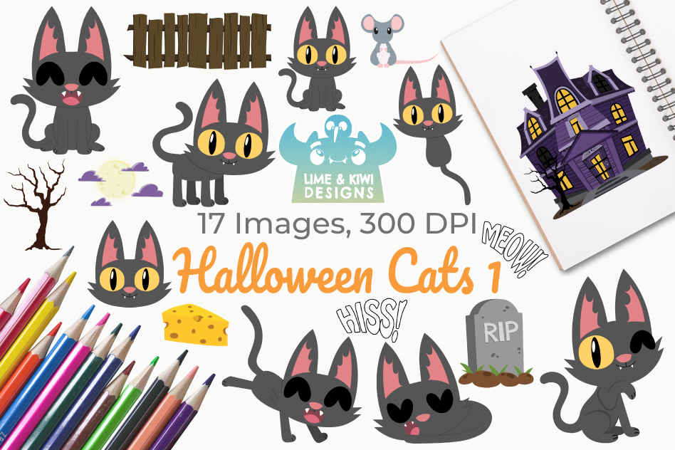 Halloween Cats 1 Clipart, Instant Download Vector Art example image 1