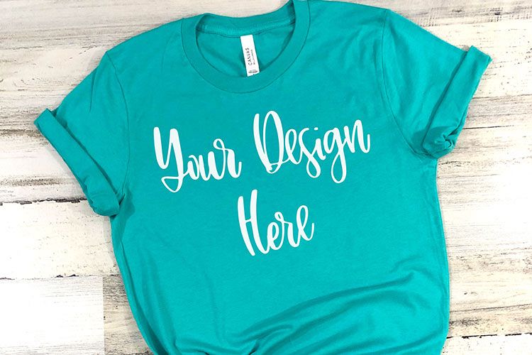 Bella 3001 Teal Shirt Mockup Photo - Flatlay Photo example image 1