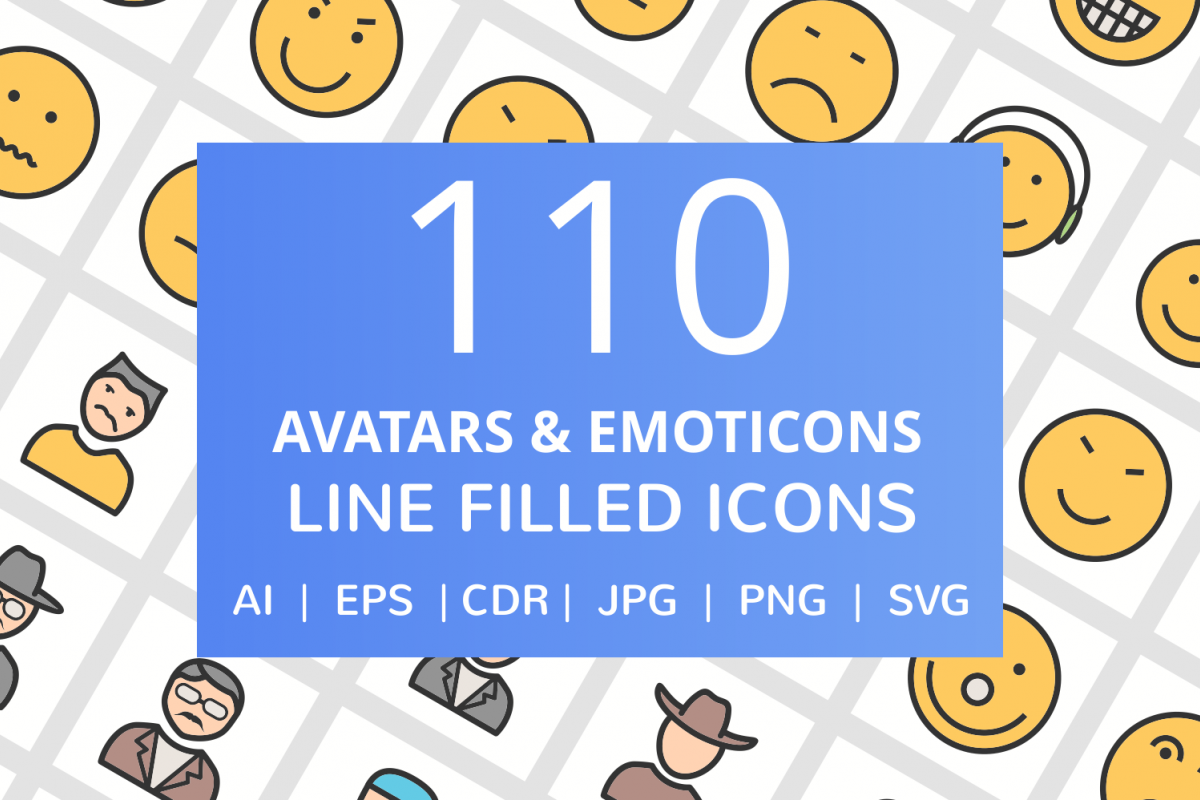 110 Avatars & Emoticons Filled Line Icons example image 1