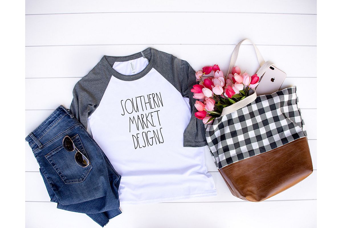 Bella Canvas 3200 Gray Spring Raglan Mock Up Stock Photo example image 1