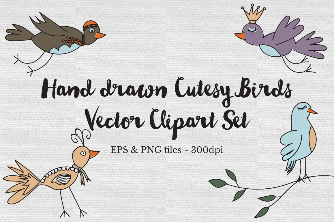 Hand drawn cutesy birds Vector set example image 1