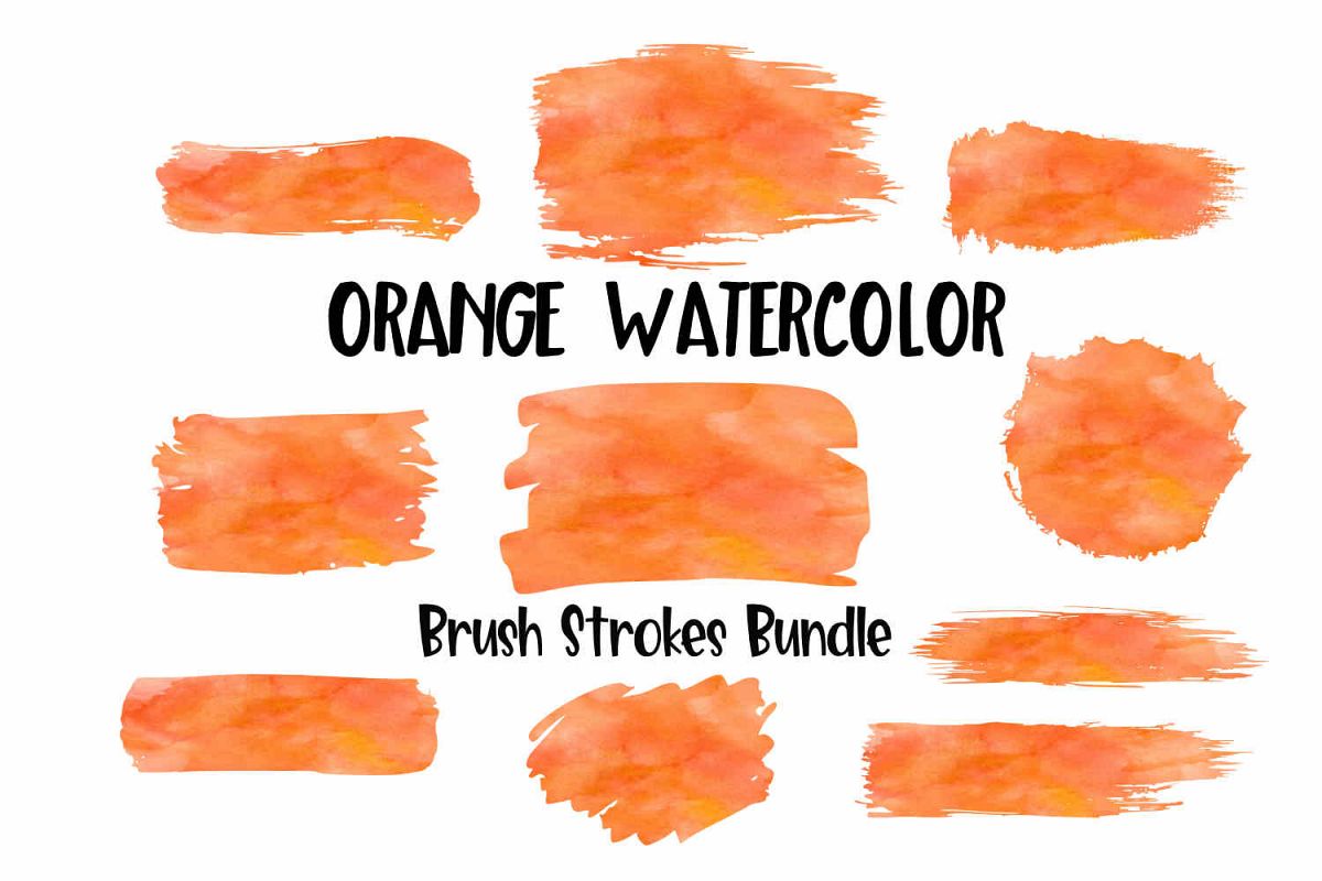 Orange Watercolor Brush Strokes Background Bundle PNG example image 1