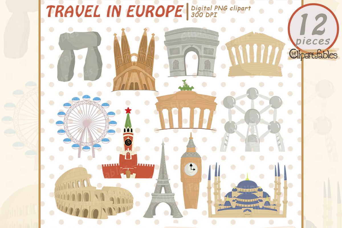 TRAVEL in Europe clipart, cute Famous European buildings example image 1