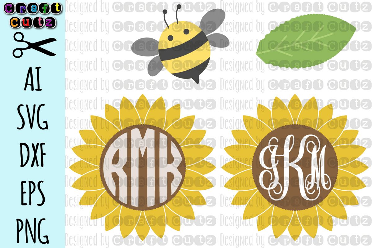 Download Sunflower SVG, Sunflower Monogram svg, Bumblebee SVG