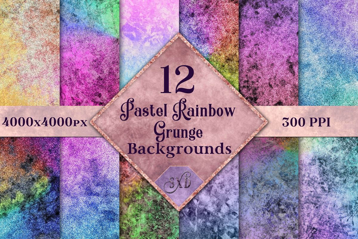 Pastel Rainbow Grunge Backgrounds - 12 Image Textures Set example image 1