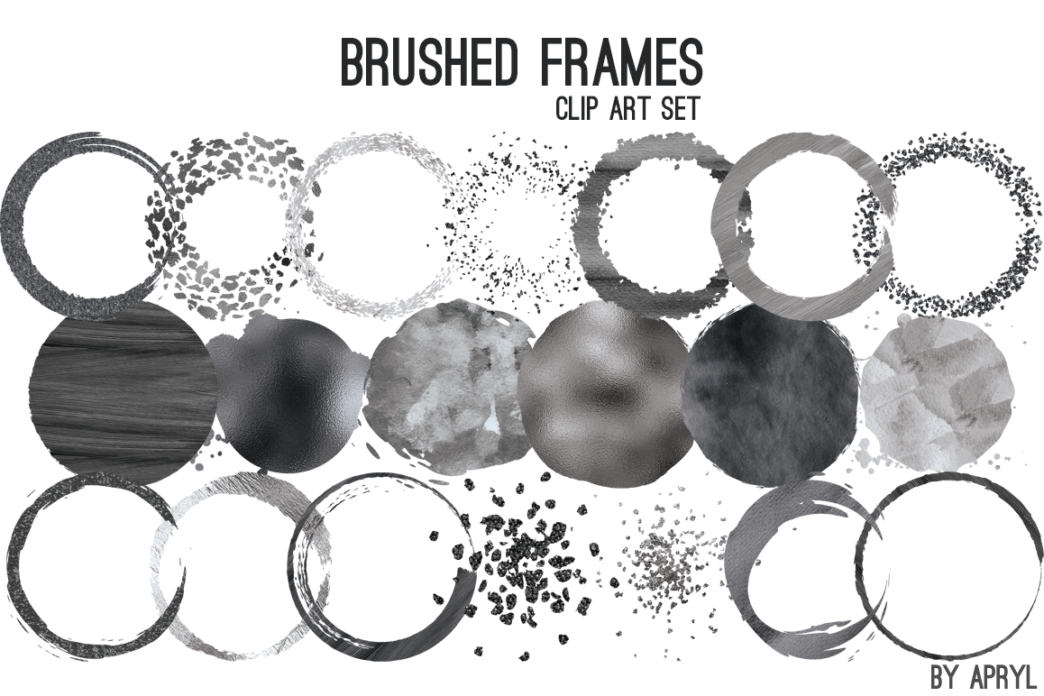 Black Silver Brush Stroke Round Frames Black Silver Brush Stroke Round Frames Example Image 1