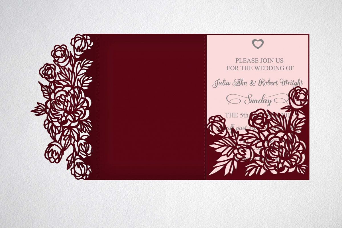 tri fold wedding invitation, svg dxf laser cut template