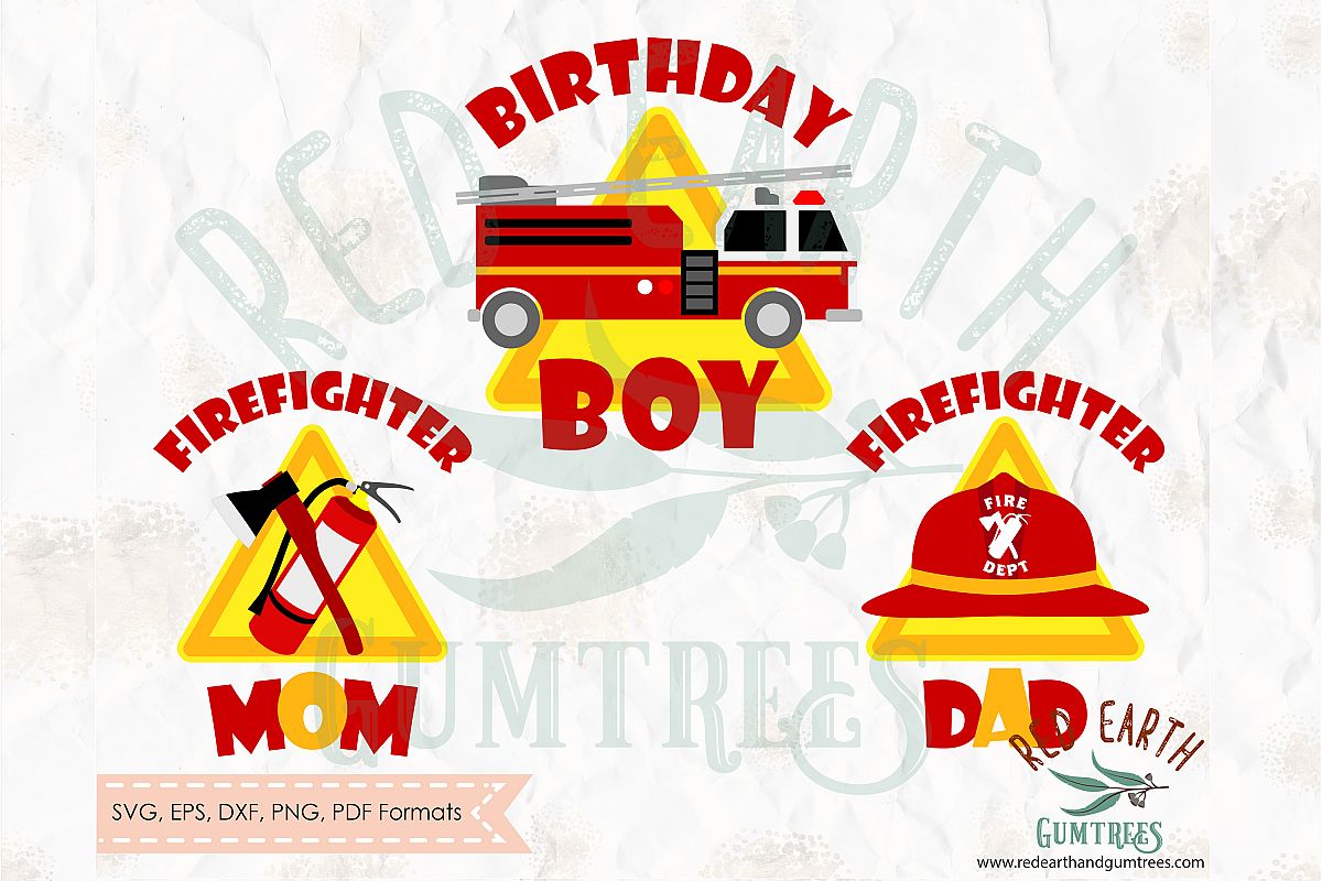 Fireman birthday theme, firefighter in SVG,DXF,PNG,EPS,PDF example image 1