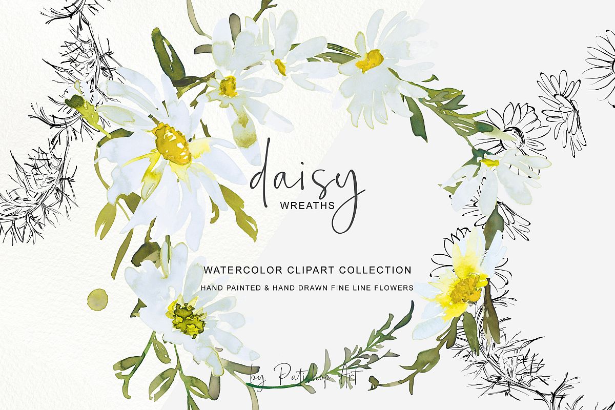 Watercolor Daisy Wreath Clip Art example image 1