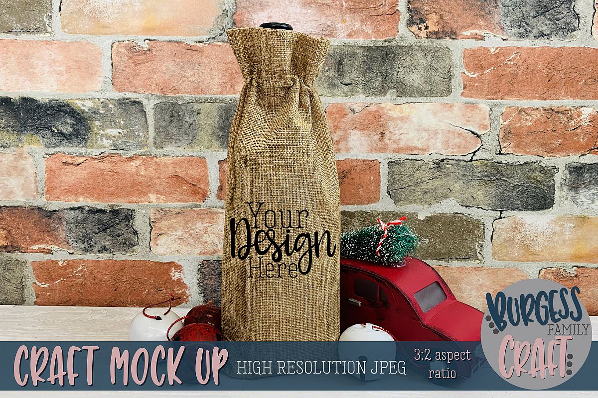 Christmas wine bag Craft mock up |High Res JPEG example image 1