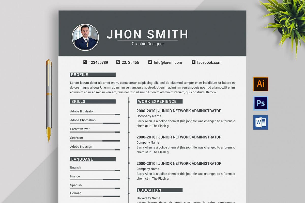 Professional Cv Resume Bonus business card Word/PSD,AI example image 1
