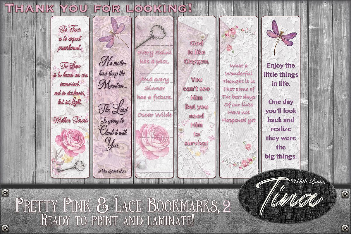 Bookmarks Pink Lace Butterflies Roses Inspiration 091618BM2 example image 1