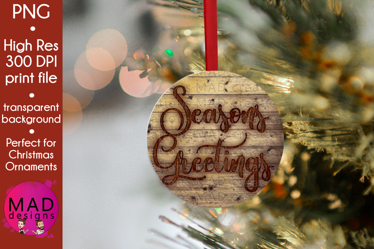 Seasons Greetings - Rustic Wood Slice Christmas Ornament example image 1