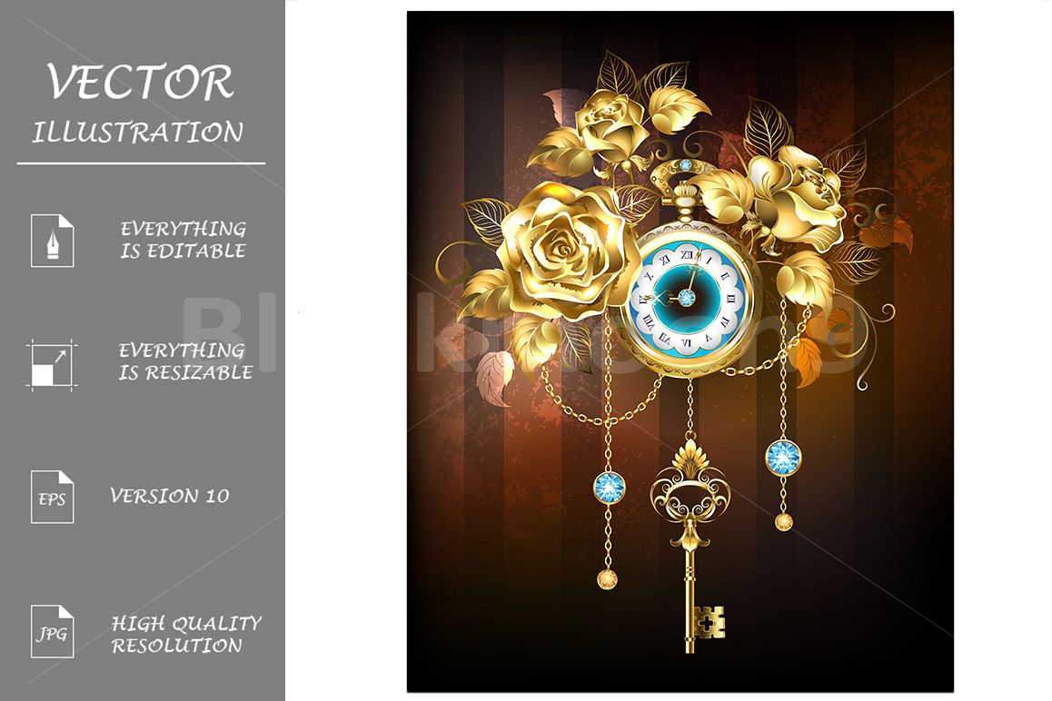 Clock with Gold Roses ( Steampunk ) example image 1