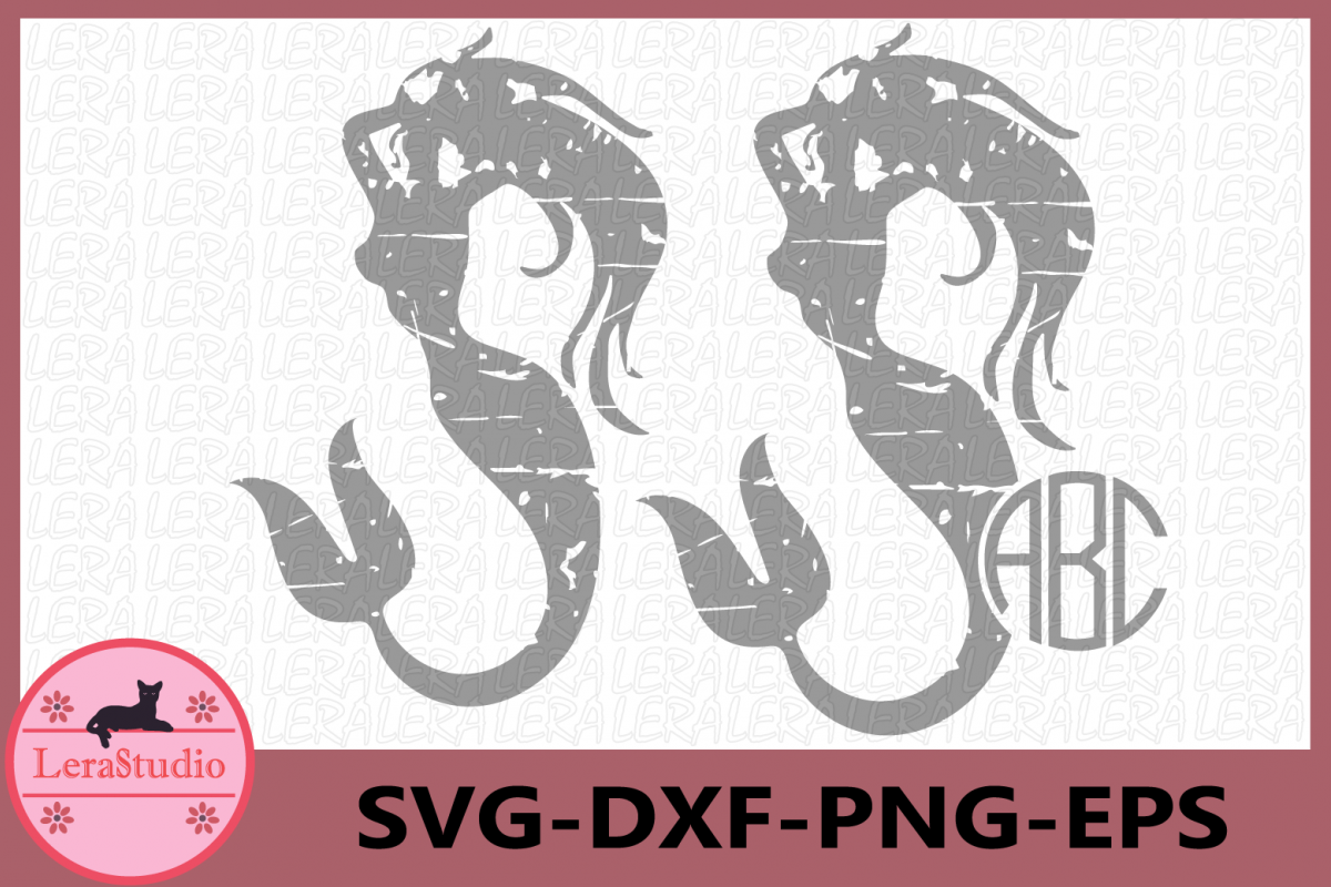 Mermaid Monogram Svg, Beach svg, Mermaid Distressed Svg example image 1