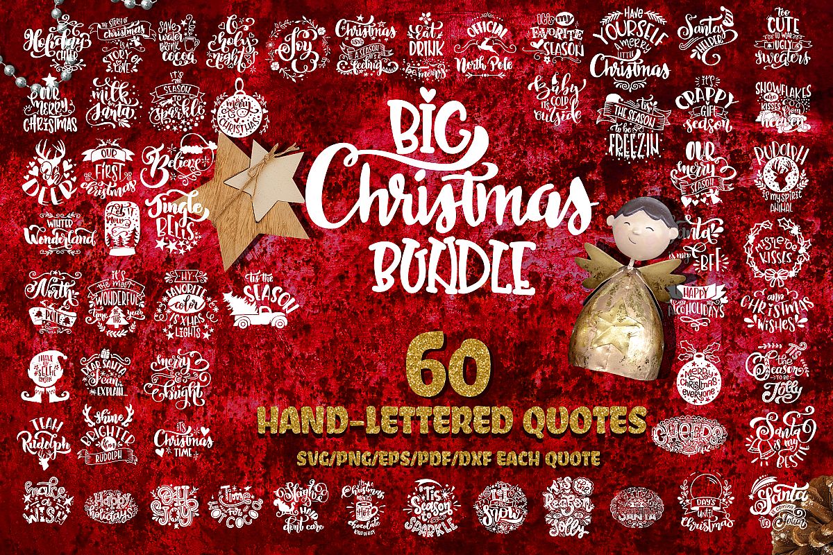 Christmas svg BUNDLE BIG set of 60 quotes example image 1