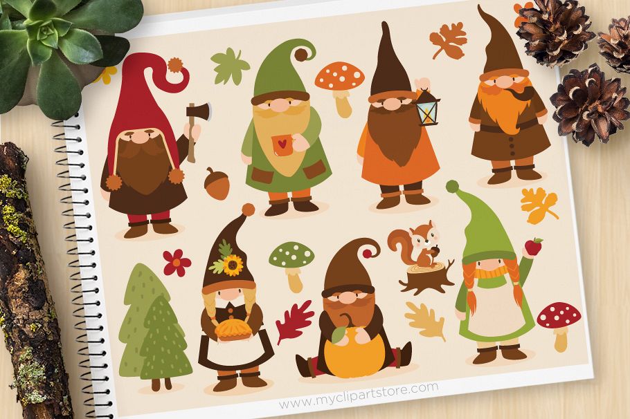 Scandinavian Fall Gnomes Clipart - Vector Clip Art & SVG example image 1