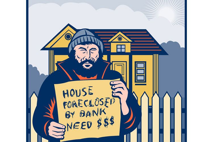 Homeless man or hobo sign foreclosed house example image 1