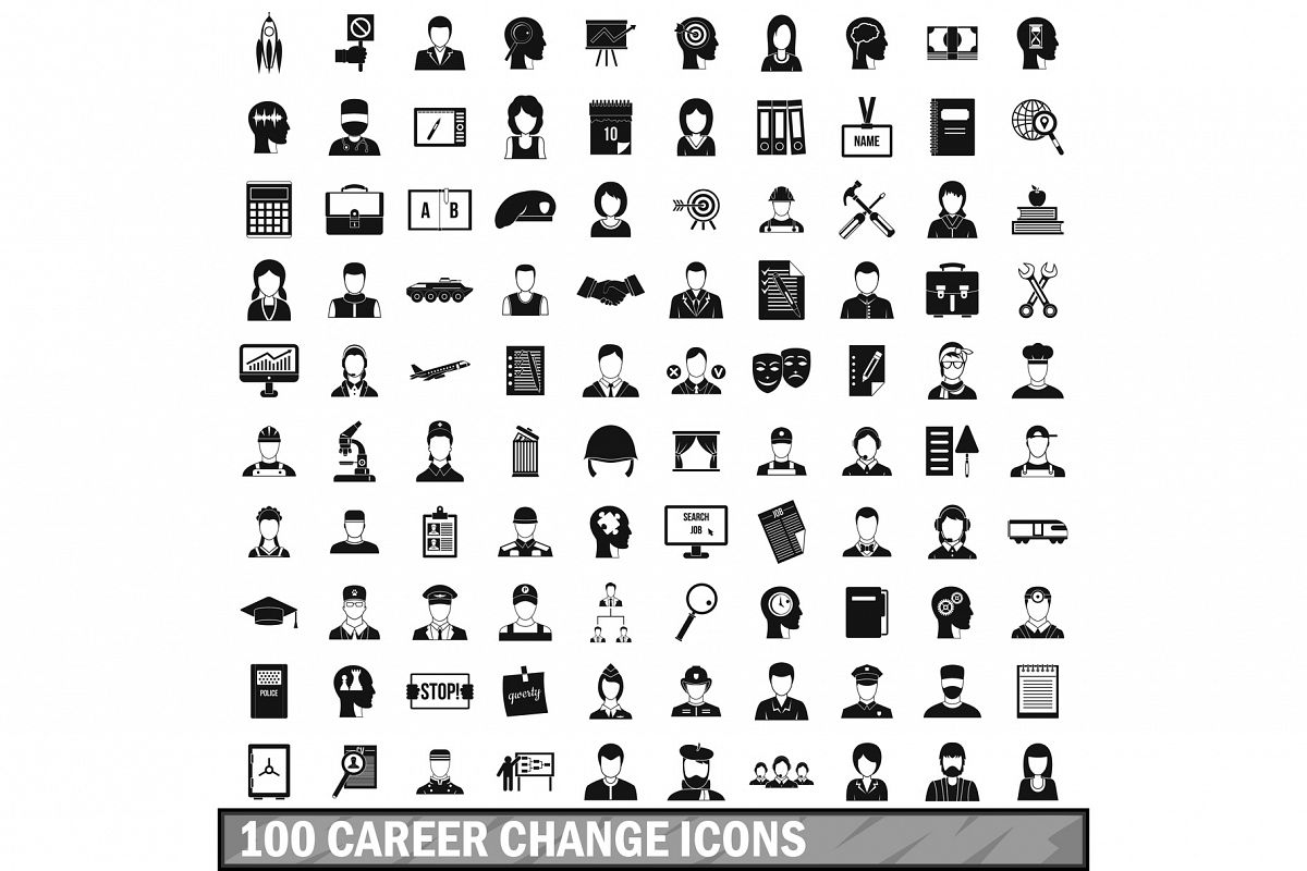 100 career change icons set, simple style example image 1