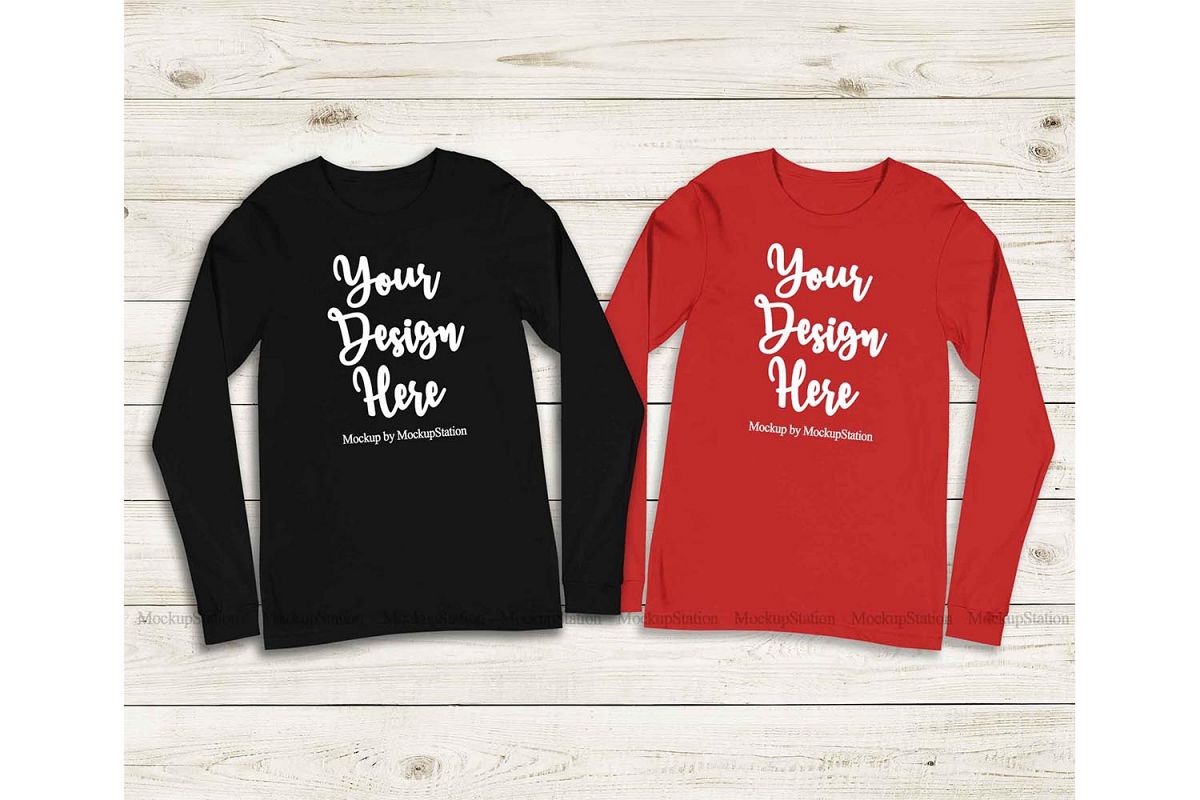 Matching Bella Canvas 3501 Black Red Long Sleeve Mockup example image 1