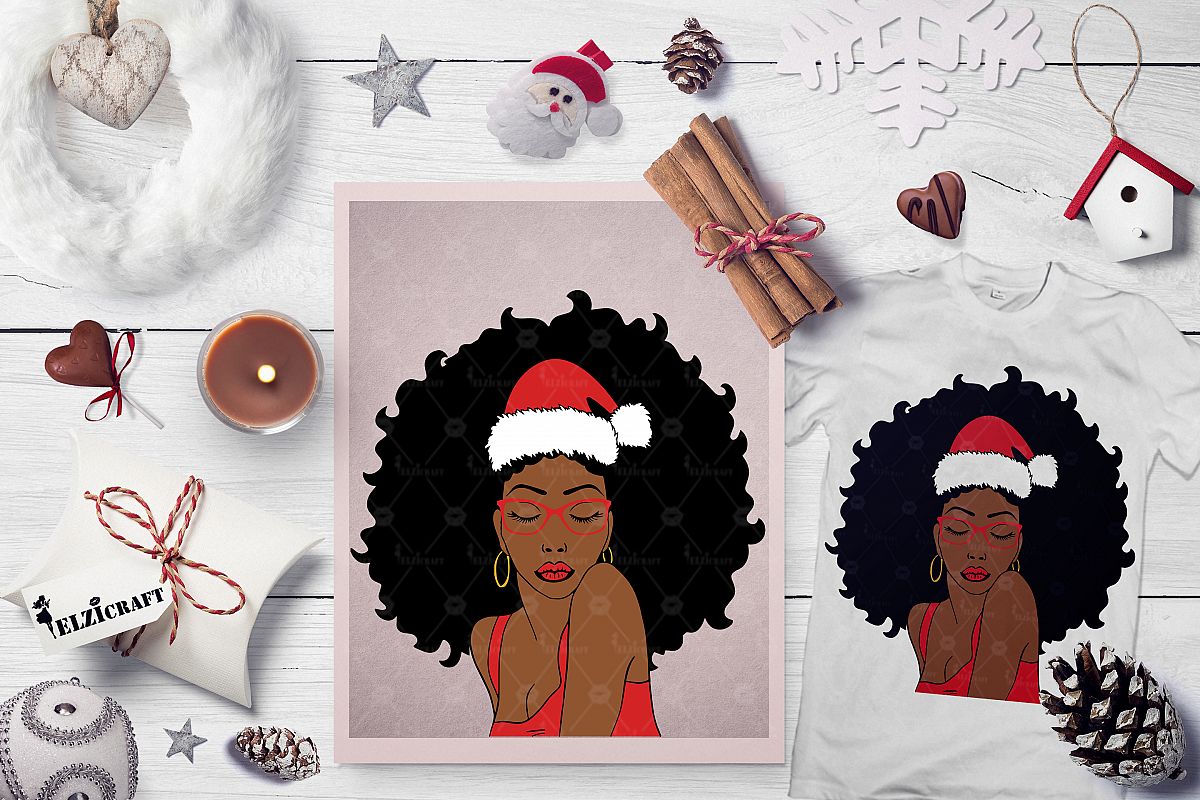 Christmas Afro Woman Santa Hat Melanin Poppin SVG Cut File example image 1