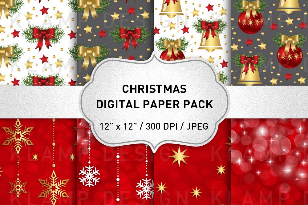 Red and Gold Christmas Digital Paper Pack / Backgrounds / Scrapbooking / Patterns / Printables / Card Making example image 1