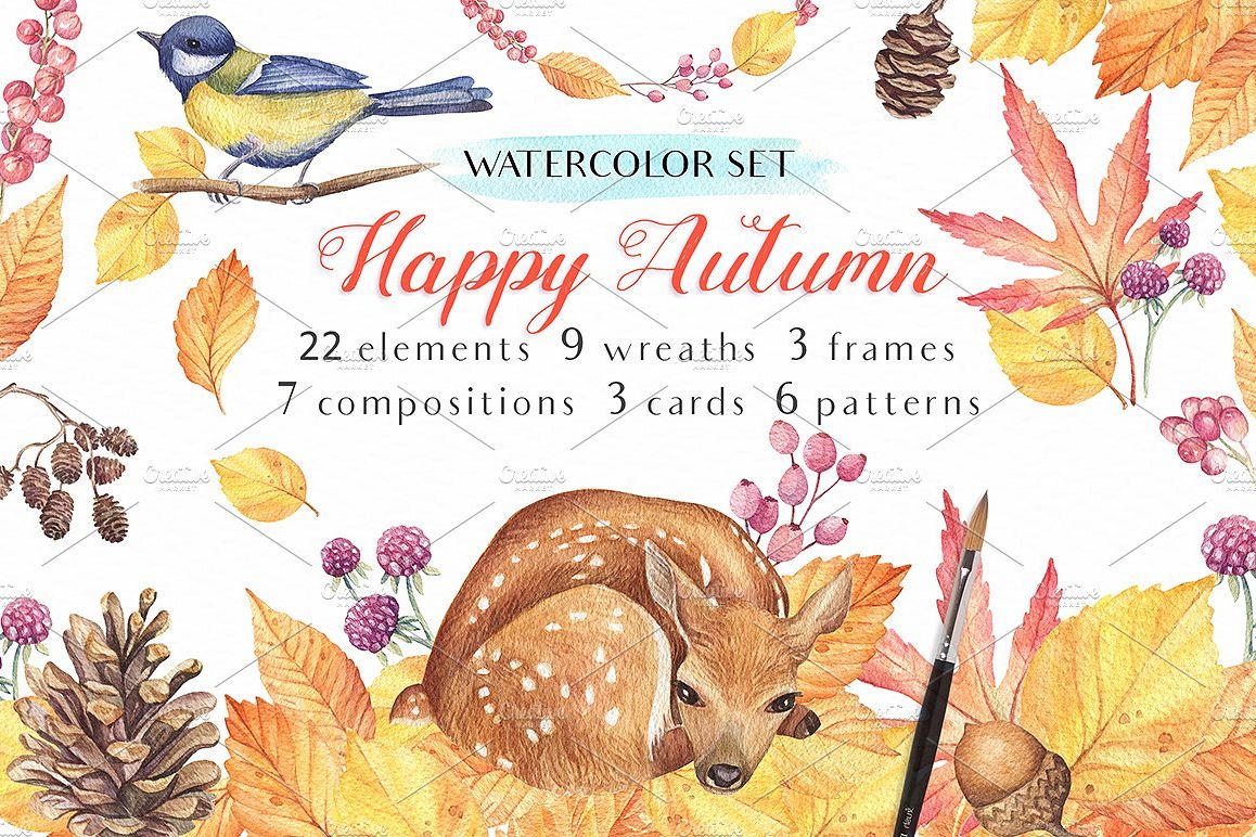 Happy Autumn - Watercolor Set example image 1