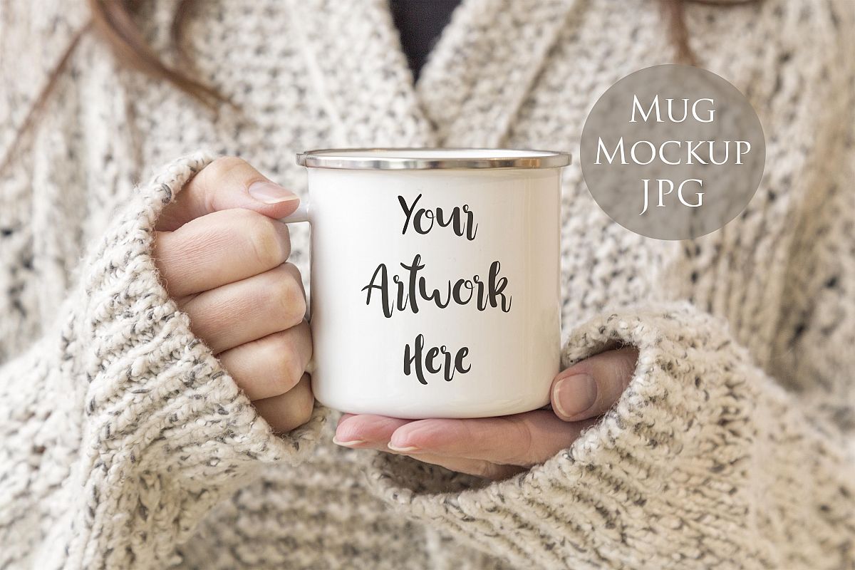 Download Enamel Mug Mockup - Woman holding mug