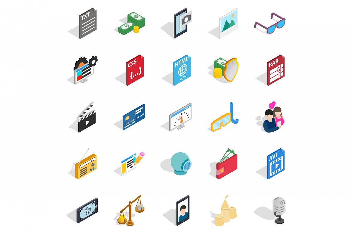 Photo icons set, isometric style example image 1
