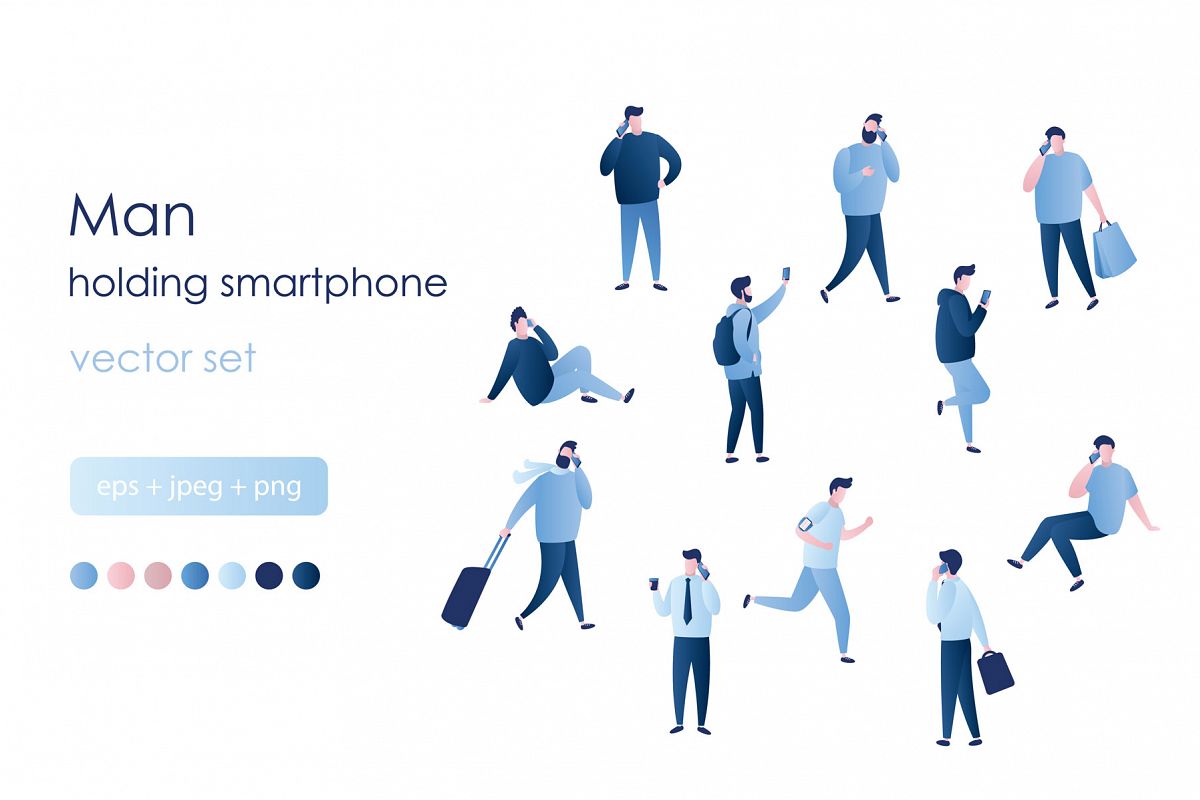 Male characters with smartphones example image 1