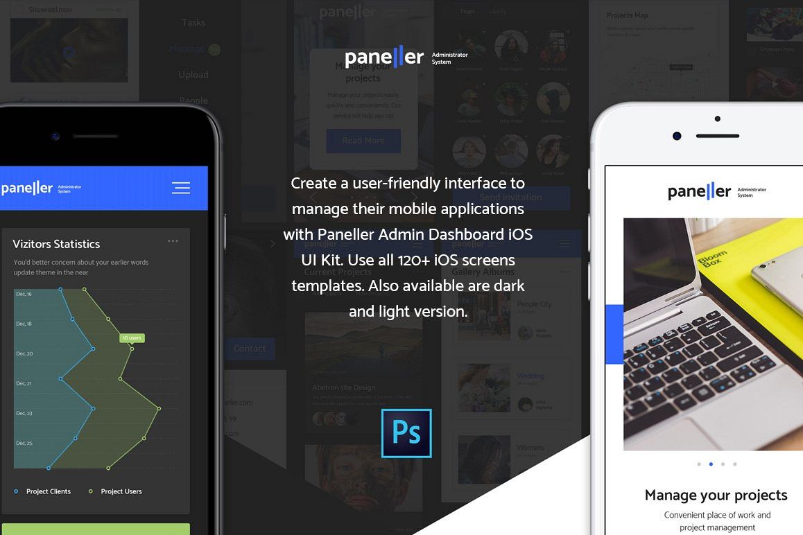 Paneller Admin Dashboard iOS UI Kit example image 1