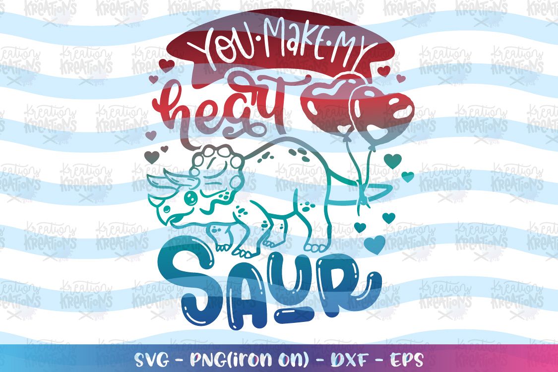 Valentine's Day You make my heart SAUR svg Love Triceratops example image 1