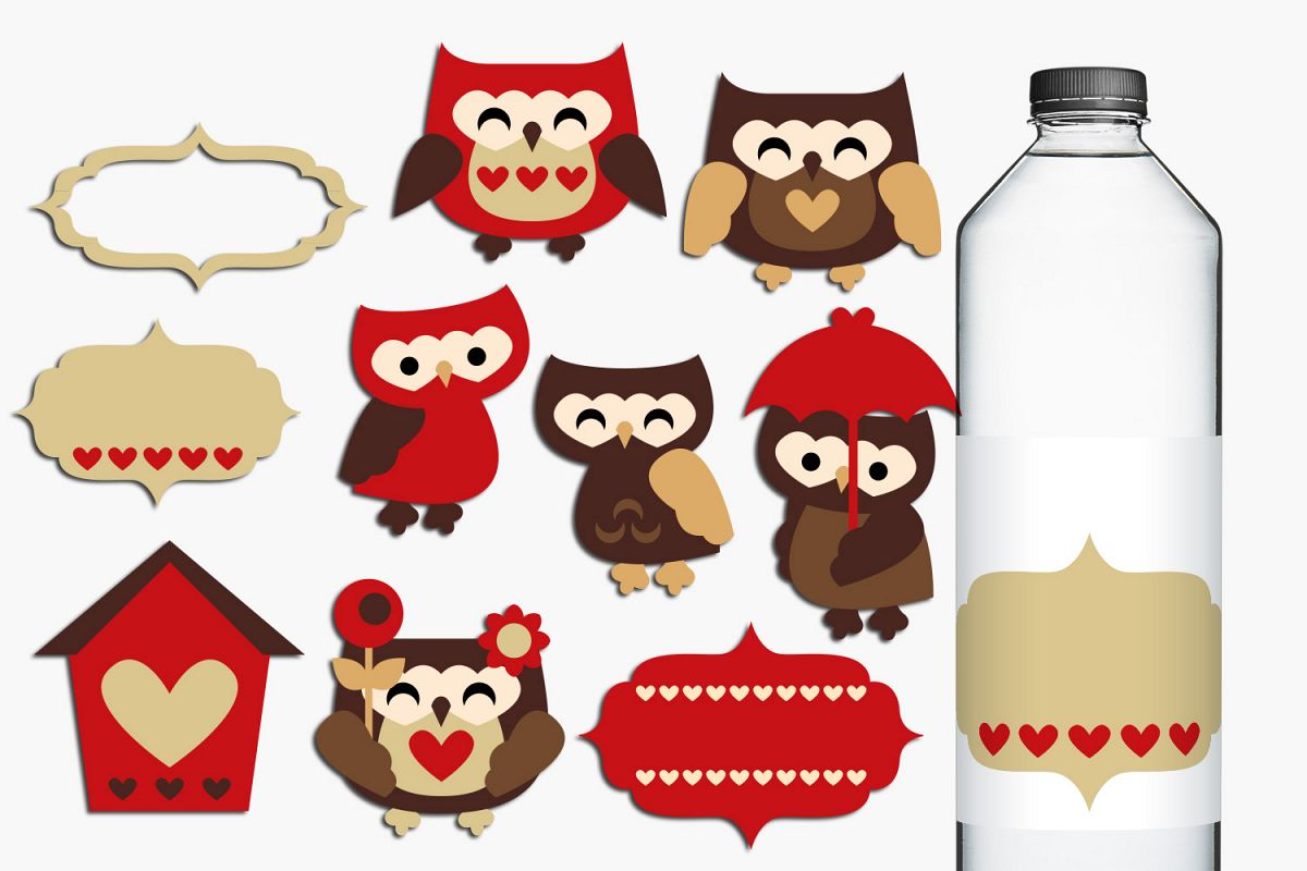 Owls in Love Clip art, Red Brown example image 1