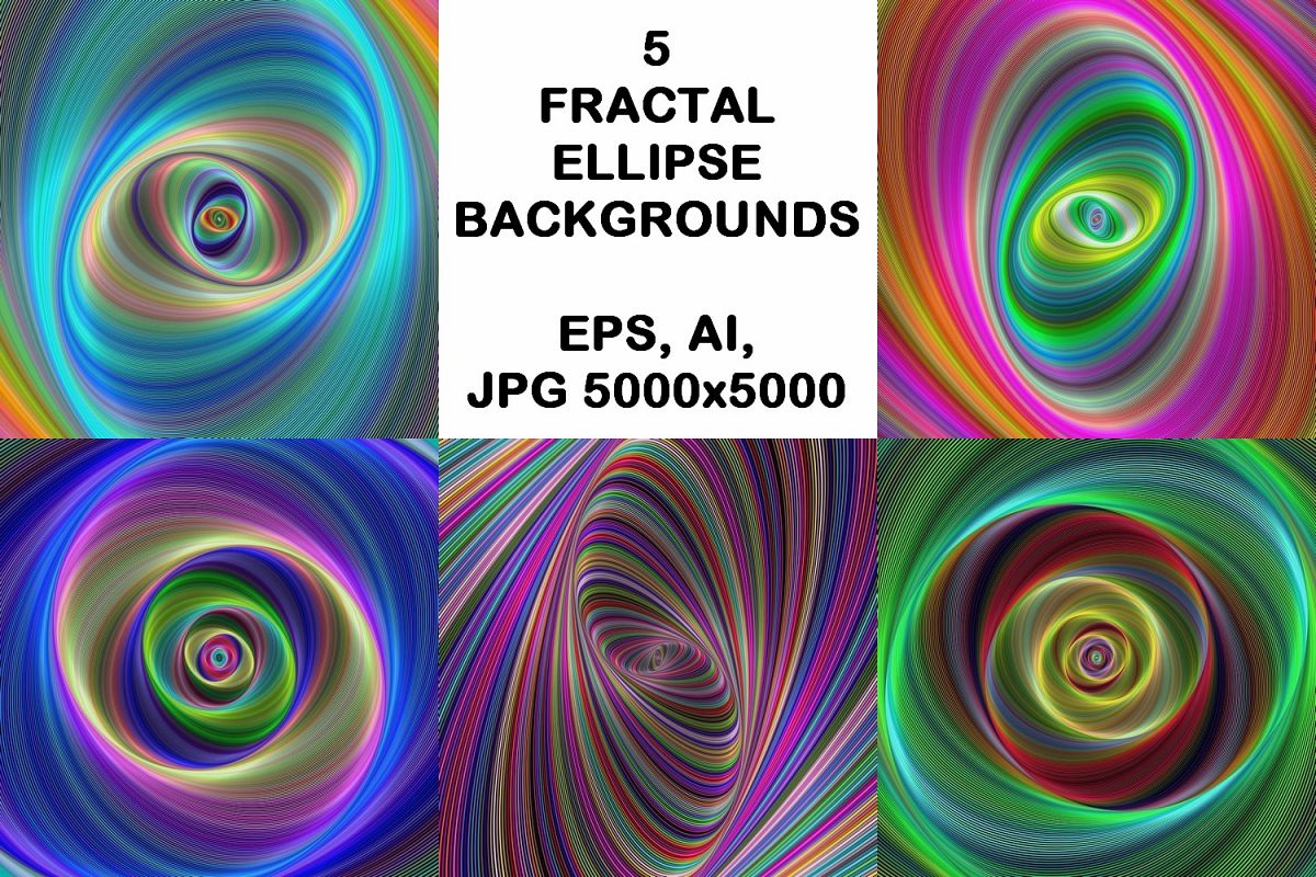 5 fractal ellipse design backgrounds (AI, EPS, JPG 5000x5000) example image 1