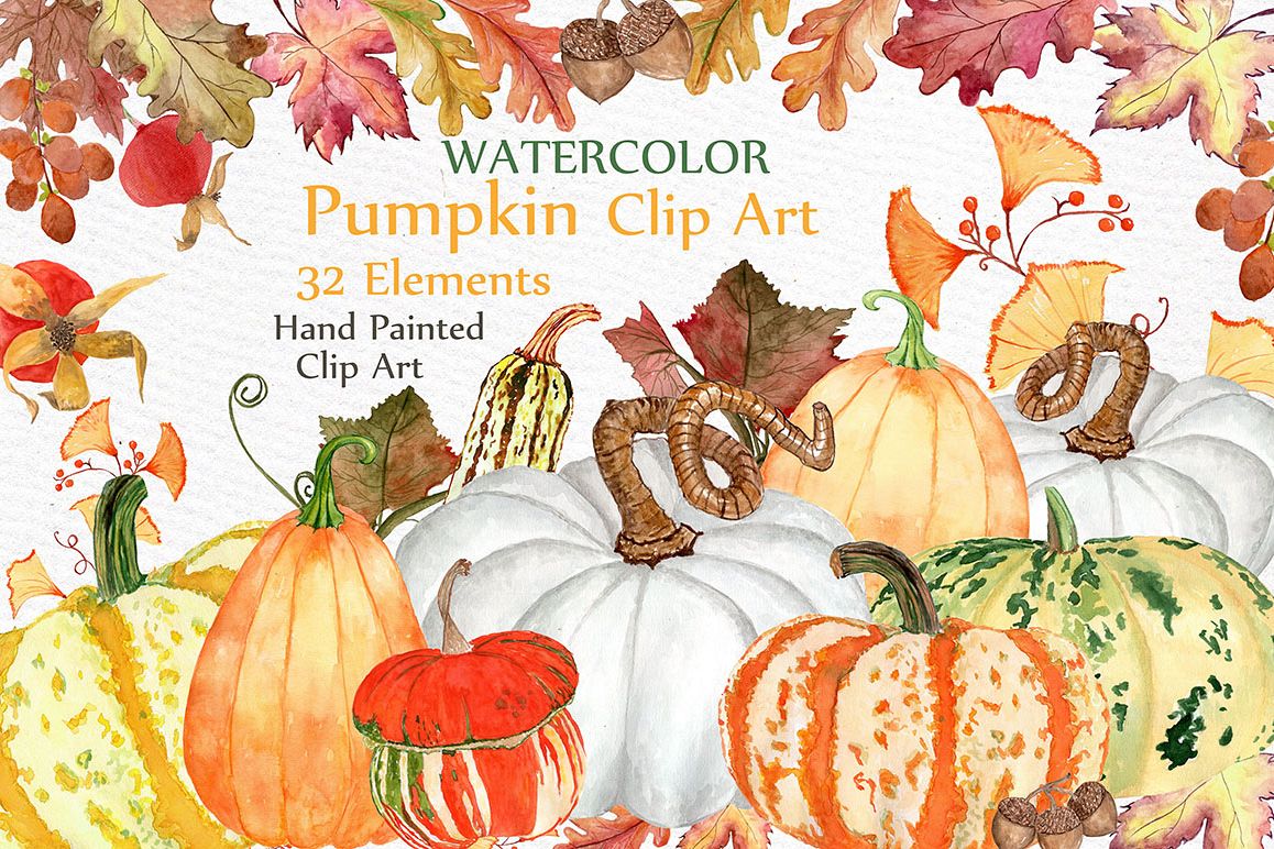 Watercolor pumpkin clipart example image 1