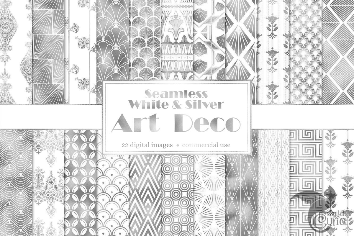 White and Silver Art Deco Digital Paper example image 1
