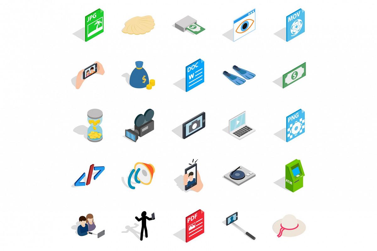 Webcam icons set, isometric style example image 1