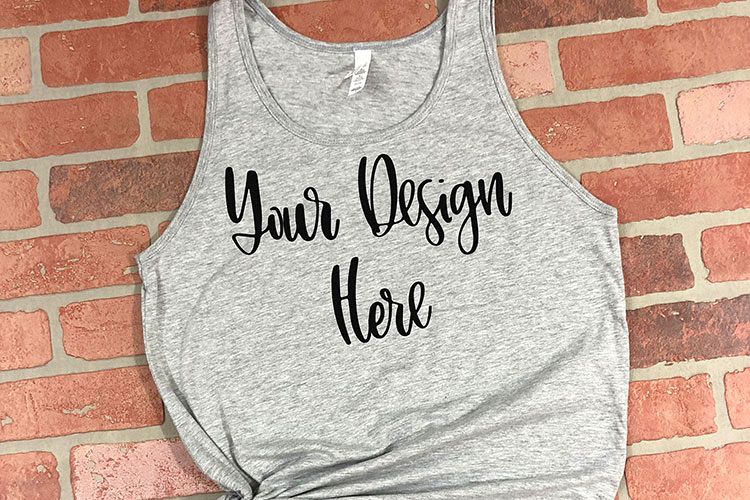 Bella 3480 Athletic Heather Grey Tank Top Mockup Photo example image 1