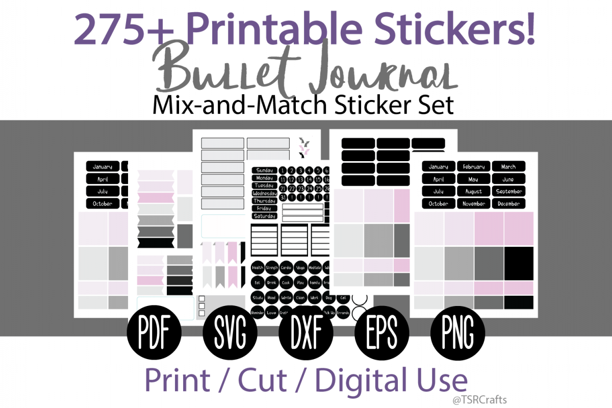 Bullet Journal and Planner Sticker Set - Black and Pink example image 1