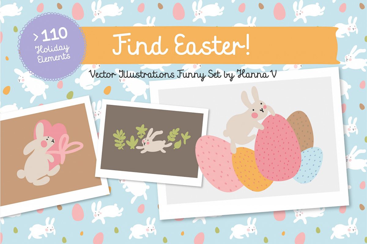 FIND EASTER! FUNNY VECTOR EASTER SET example image 1