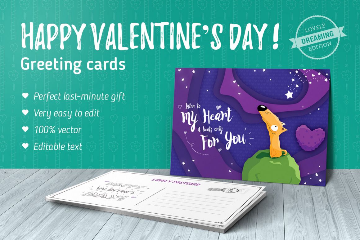 Dreaming Valentine greeting cards example image 1
