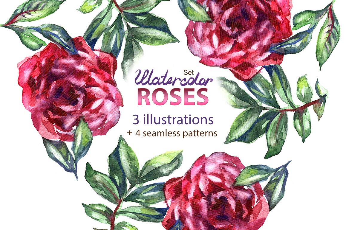 Watercolor rose set example image 1