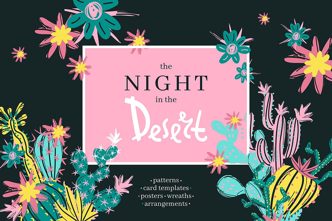 The Night in the Desert. Cactus clipart collection. example image 1