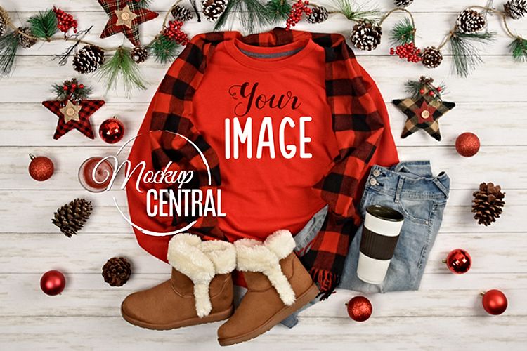 Christmas Red Sweatshirt Mockup, Shirt Mock Up JPG example image 1