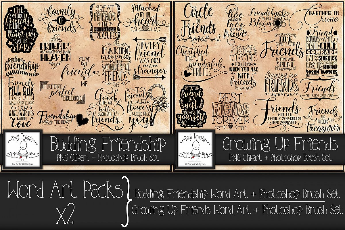 Word Art Packs x 2. Growing Up Friends & Budding Friendship example image 1
