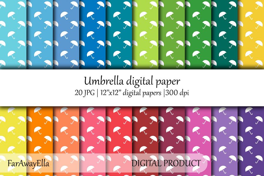 Umbrella JPG digital paper | 20 seamless patterns example image 1
