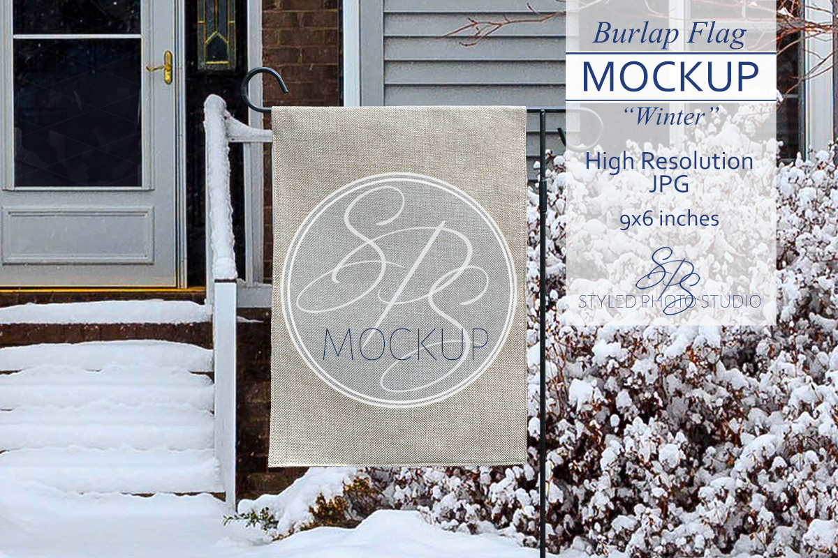 Burlap Garden Flag Mockup for Winter example image 1