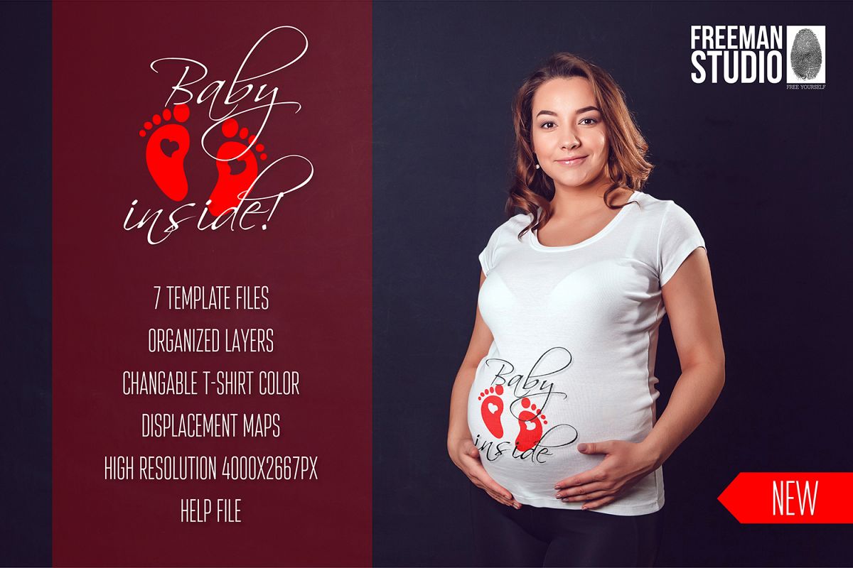Pregnant Woman T-Shirt Mock-Up example image 1