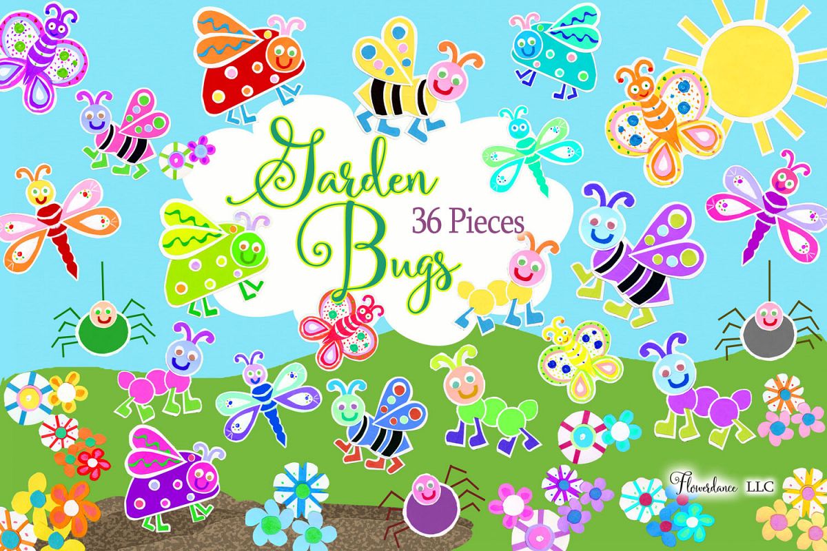 Watercolor Bugs Clipart, Garden Bugs, Bee, Ladybug example image 1